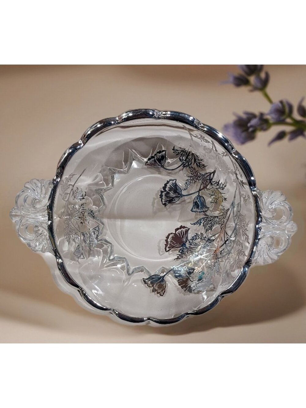 Dish Glass Flanders Silver City Candy Nuts Relish Poppy MidCentury Reticulated